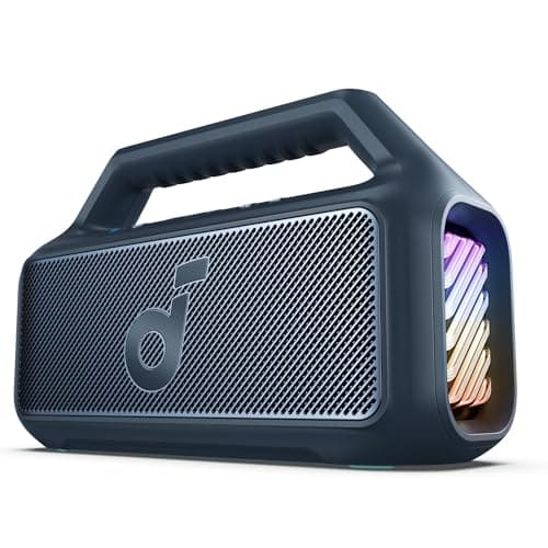 Soundcore Boom 2 By Anker, Outdoor Speaker, 80W, Subwoofer, BassUp 2.0, 24H Playtime, IPX7 Waterproof, Floatable, RGB Lights, USB-C, Custom EQ, Bluetooth 5.3, Portable for Camping and Beach