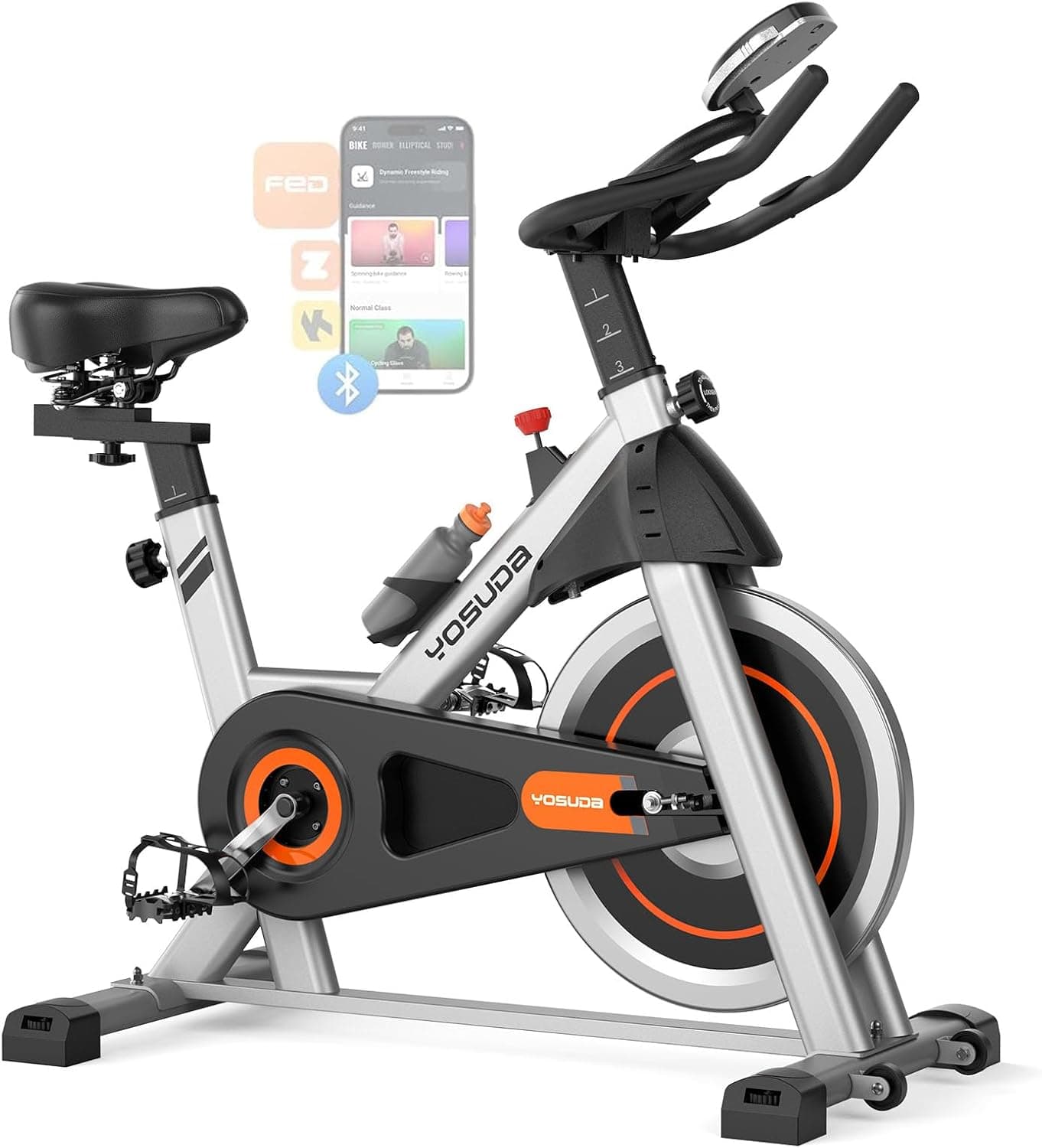 YOSUDA Exercise Bike, Brake Pad Stationary Bike for Home with Exclusive App, Magnetic Indoor Cycling Bike with 300 lb Weight Capacity, Low Noise, Tablet Holder and Fitness Courses for Weight