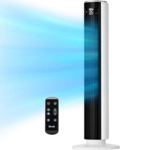 LEVOIT Tower Fan for Bedroom, 90° Oscillating Standing Fan with 28dB Quiet for Sleep, 25ft/s Velocity, 12H Timer, 5 Speeds 4 Modes, Remoter, Bladeless Room Fan for Home, Office, Indoor, 36 i