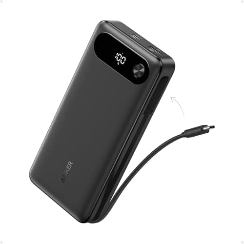 Anker Power Bank, 20,000mAh Portable Charger with Built-in USB-C Cable, 87W Max Fast Charging Battery Pack, for iPhone 17/16/15/14/13 Series, Samsung, Switch, and More Black