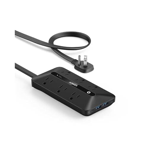 Anker Power Strip with 300J Surge Protector, Flat Plug Extension Cord with Multiple Outlets, 6 AC, 2 USB A & 2 USB C Ports for 20W, 5ft Outlet Extender, Dorm Room Essentials, Home Office 5FT