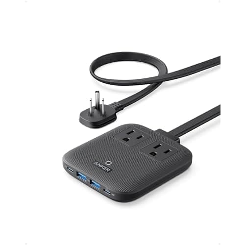 Anker Travel Power Strip, Anker Nano 67W Max 6-in-1 USB C Charger, 2 AC, 2 USB A and 2 USB C, 5ft Thin Undetachable Flat Plug Extension Cord with Multiple Outlets, Travel Essentials, Cruise
