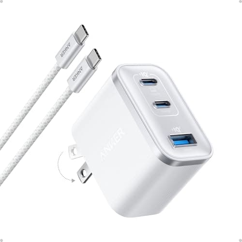 Anker Nano Charger, Ultra-Fast 70W Output 3-Port USB C Charger Block, Fast Charging, Compact and Stylish, for iPhone 17/16 Series, MacBook, iPad, Pixel, Galaxy, and More(White, Cable Include