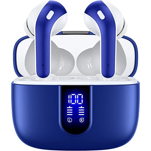 TAGRY Bluetooth Headphones True Wireless Earbuds 60H Playback LED Power Display Earphones with Wireless Charging Case IPX5 Waterproof in-Ear Ear buds with Mic for TV Smart Phone Laptop Compu