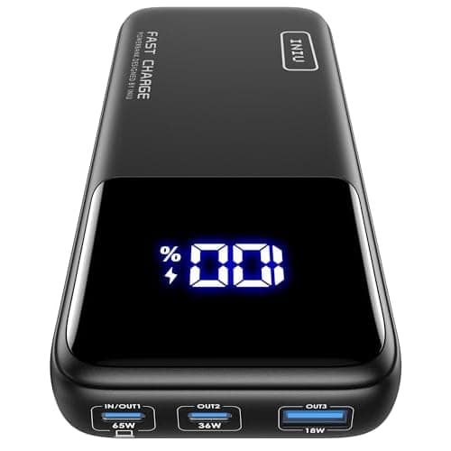 INIU 20000mAh Laptop Power Bank, Compact 65W PD Dual Fast Charging Portable Charger, Flight-Safe Battery Pack with USB C Cable for Travel MacBook iPad Tablet Switch iPhone 17 16 Pro Samsung