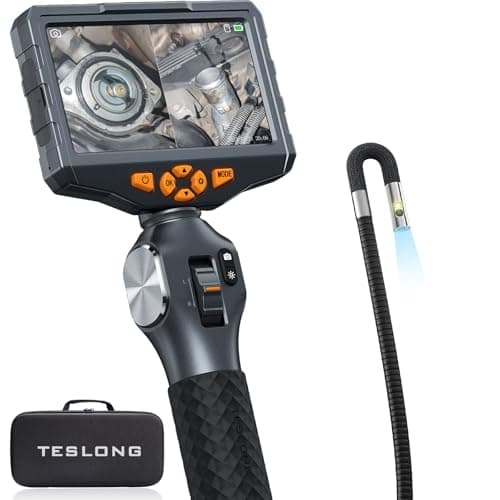 Articulating Borescope with Dual Lens Endoscope, Teslong 5-inch IPS Automotive Inspection Camera with Two-Way Articulation Tip, 6+1 LED Lights, Mechanics Fiber Optic Scope-Dia. 0.25 inch & L