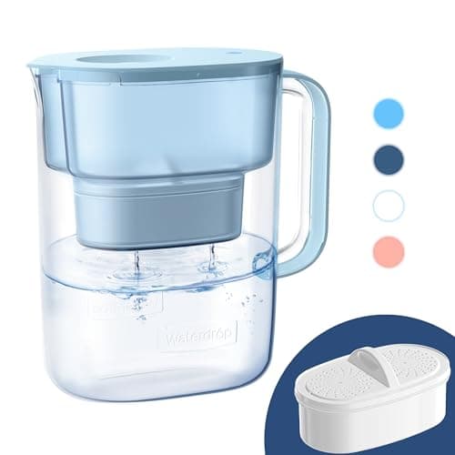 Waterdrop PT-07B Water Filter Pitcher, 10-Cup, NSF Certified, 200-Gallon Long-Life Filter, Improves Coffee & Tea Taste, Reduces PFOA/PFOS and Chlorine, 5X Longer Filter Life, Blue Azure Clas