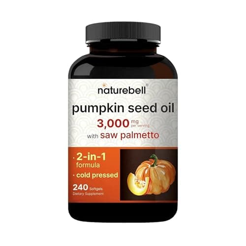 NatureBell Pumpkin Seed Oil 3,000mg with Saw Palmetto - 240 Softgels - Rich in Omega-6 & Omega-9 - Supplement for Heart, Brain, Hair & Bladder Health*