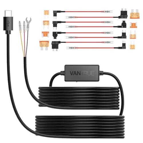 Vantrue 11.5ft USB-C Hardwire Kit (12Vā24V to 5V) with Acc Functionality, Low Voltage Protection, Compatible with All Vantrue USB-C Dashcams