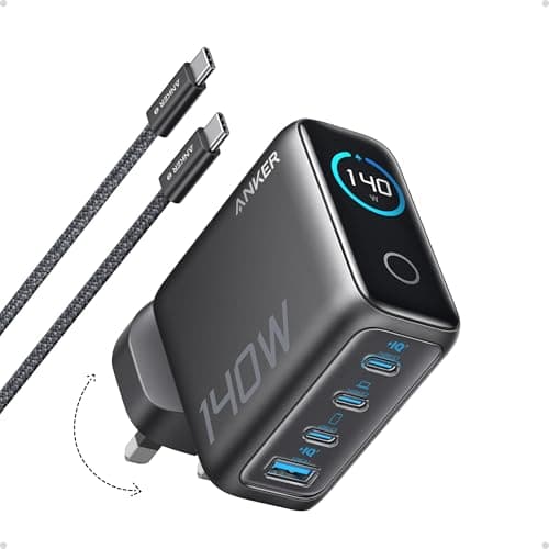 140W USB C Charger, Anker Laptop Charger, 4-Port Multi-Device Fast Charging, Advanced GaN Power Adapter, Intuitive Touch Controls, Compatible with MacBook, iPhone 17 Series, Samsung, Pixel,