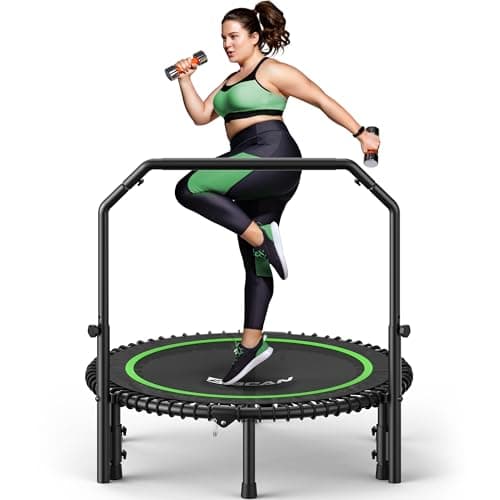 BCAN BT2 450/550LBS Mini Rebounder Trampoline for Adults with Bar, Fitness Trampoline with Bungees, Adjustable Handle, Stable & Quiet, Indoor Outdoor, Whole-Body Workout & Relaxation at Home