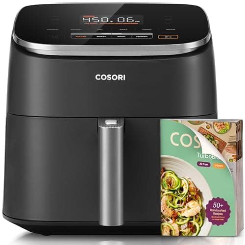 Cosori 9-in-1 TurboBlaze Air Fryer 6 Qt, PFAS-Free Ceramic Coating, 90°–450°F, Precise Heating for Even Results, Air Fry, Roast, Bake, Broil, Dry, Frozen, Proof, Reheat, Keep Warm, 120V, Dar