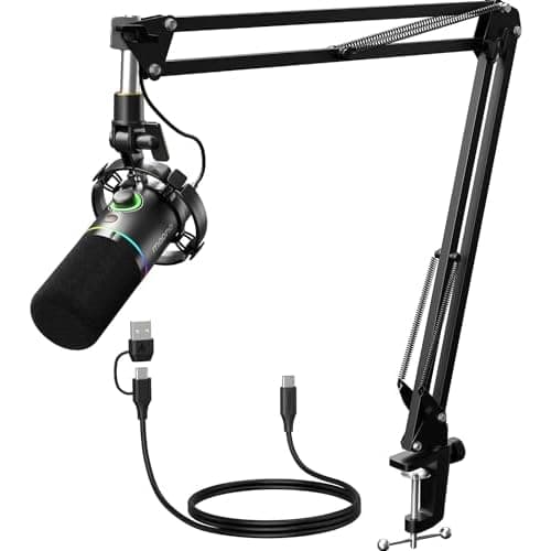 MAONO XLR/USB Dynamic Microphone Kit, RGB Podcast Mic with Software, Mute, Gain Knob, Volume Control, Boom Arm for Streaming, Gaming, Voice-Over, Recording-PD200XS Black PD200XS Black Black