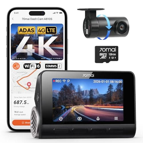 70mai 4K Dash Cam Front and Rear, 4K+1080P Dual STARVIS 2 Car Dash Camera for Cars, 4G LTE Remote Access, AI Motion Detection, WiFi 6, 5 GPS, 24H Parking Mode, HDR Night Vision, Voice Contro