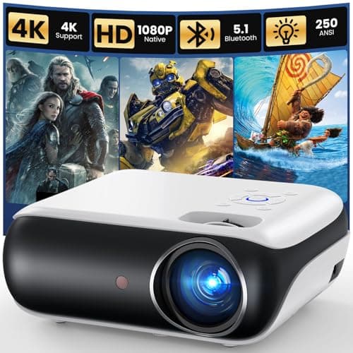 HAPPRUN Native 1080P Projector, Bluetooth Home Theater Movie Projector with Built-in Speaker, Compatible with Smartphone, HDMI, Fire Stick, PS5, Indoor & Outdoor Use - Without Google TV Syst