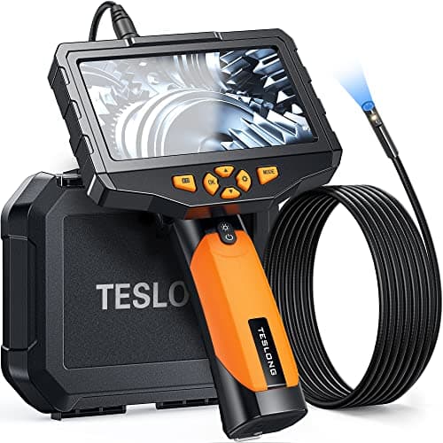 Teslong Inspection Camera, Dual Lens Borescope Camera with Light, NTS300 5" IPS Industrial Endoscope, 1080P Waterproof Flexible Mechanic Fiber Optic Snake Scope Cam for Wall Automotive Engin